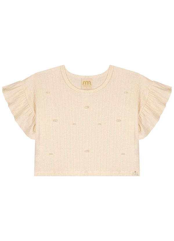 Milli e Nina - Blusa Menina em Canelado Maquinetado Bege 3