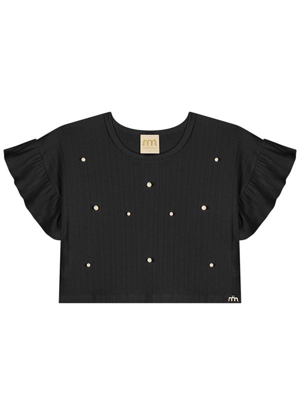 Milli e Nina - Blusa Menina em Canelado Maquinetado Preto