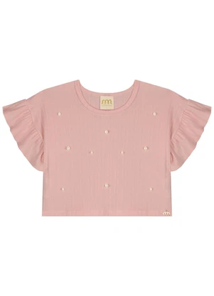 Milli e Nina - Blusa Menina em Canelado Maquinetado Rosa - MILLI E NINA