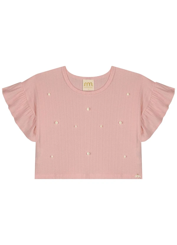 Milli e Nina - Blusa Menina em Canelado Maquinetado Rosa