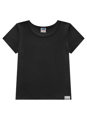 Marlan - Blusa Menina em Canelado Preto - MARLAN