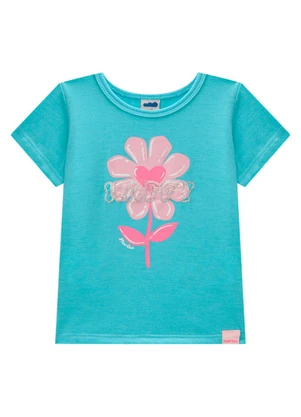 Marlan - Blusa Menina em Meia Malha Penteada Azul - MARLAN