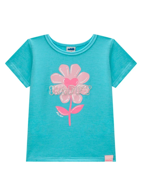 Marlan - Blusa Menina em Meia Malha Penteada Azul