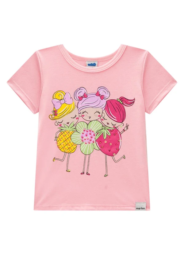 Marlan - Blusa Menina em Meia Malha Penteada Rosa