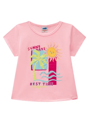 Marlan - Blusa Menina em Meia Malha Penteada Rosa - MARLAN