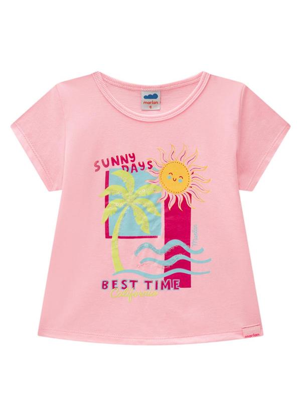 Marlan - Blusa Menina em Meia Malha Penteada Rosa