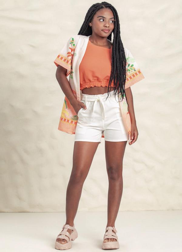 Milli e Nina - Kimono Menina Tecido Plano Estampado Bege 2