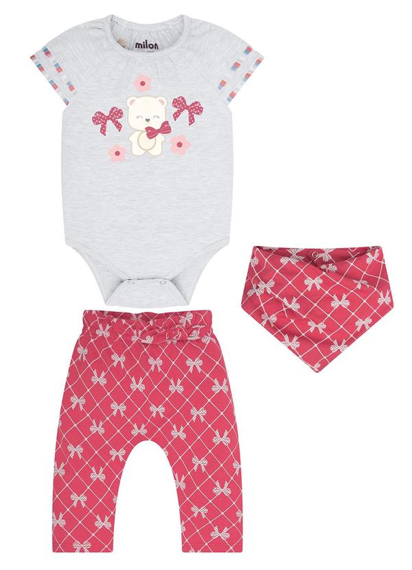 Milon - Conjunto Bebê Menina Estampa Cinza