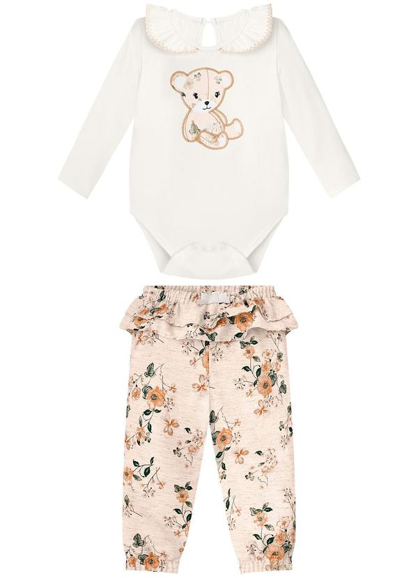 Milon - Conjunto Bebê Menina Flores Off White