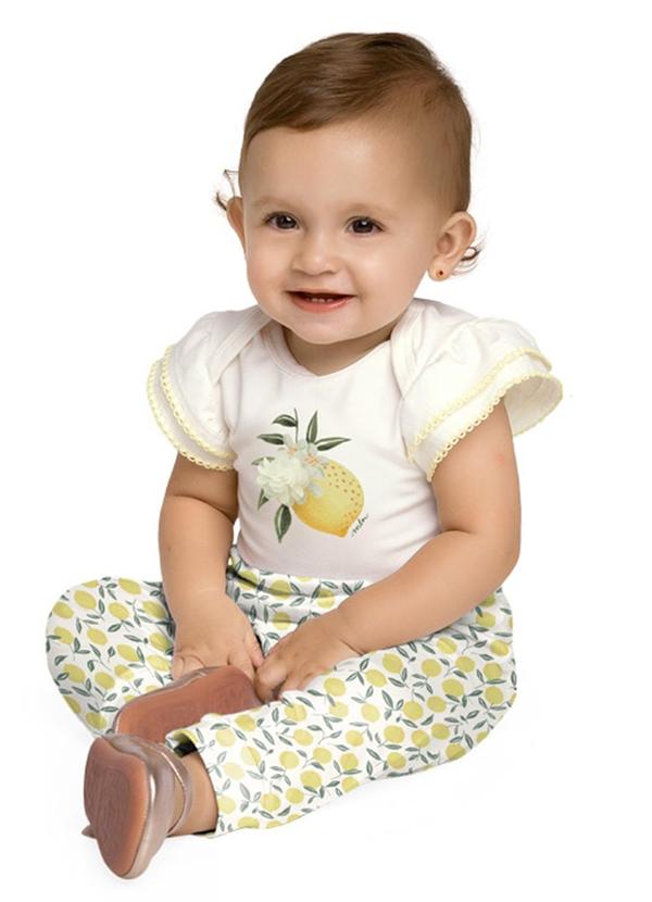 Milon - Conjunto Bebê Menina Limão Off White
