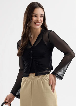 Cativa You - Conjunto Blusa Tule e Regata em Viscose Preto - CATIVA YOU
