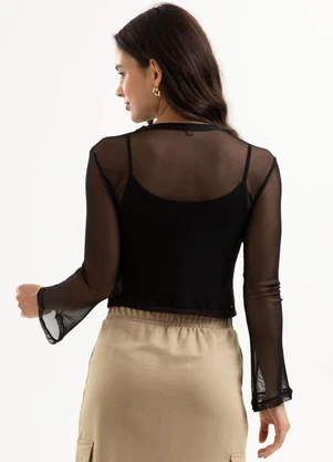 Cativa You - Conjunto Blusa Tule e Regata em Viscose Preto - CATIVA YOU