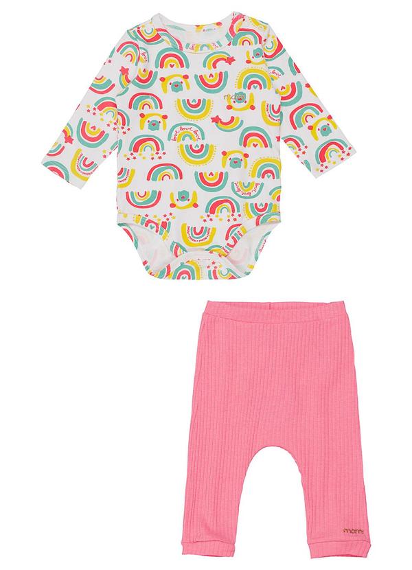 Momi - Conjunto Body Manga Longa e Calça Rosa