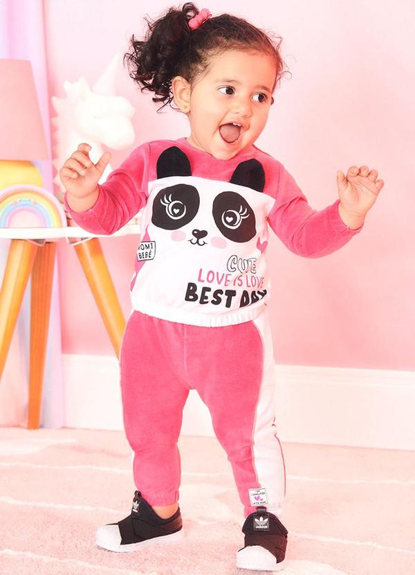 Momi - Conjunto Casaco e Calça Pandinha Rosa