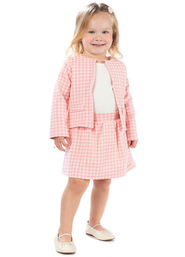 Amada - Conjunto Casaqueto e Saia em Malha Jacquard Rosa