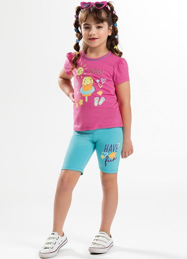 Cativa Kids - Conjunto com Estampa na Blusa e Short Rosa