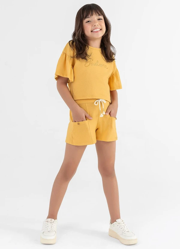 Conjunto Femin Infantil Blusa e Shorts Amarelo Elian