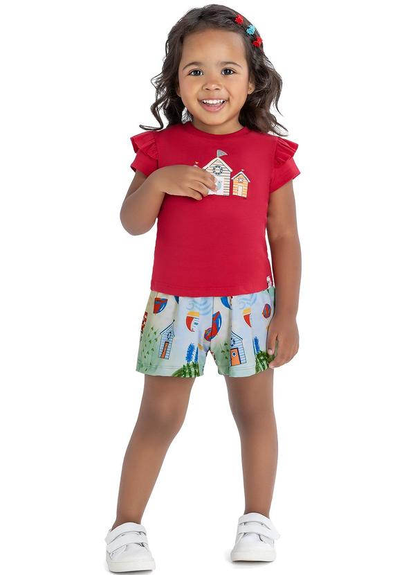 Elian - Conjunto Femin Infantil Blusa e Shorts Vermelho