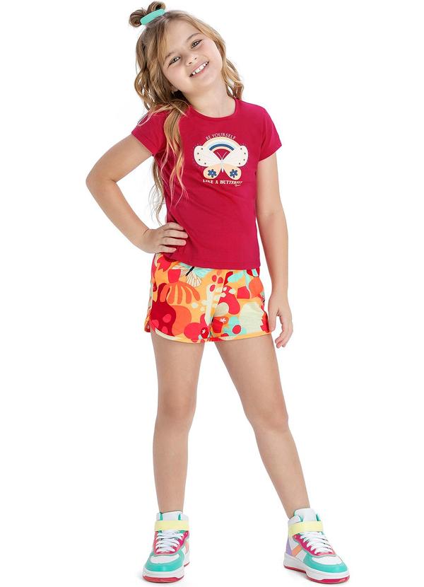 Elian - Conjunto Femin Infantil Blusa e Shorts Vermelho