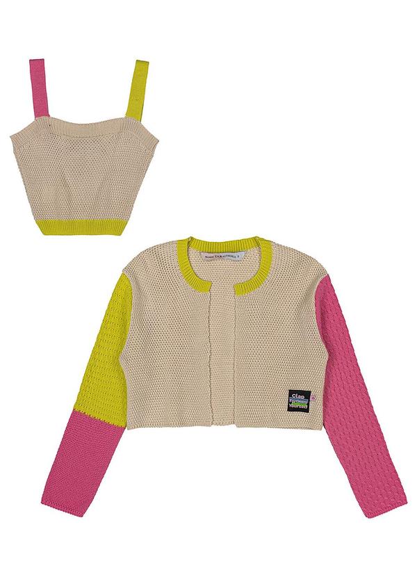 I Am - Conjunto Feminino de Tricot Listrado Bege