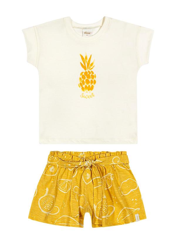 Elian - Conjunto Feminino Infantil Blusa e Shorts Bege