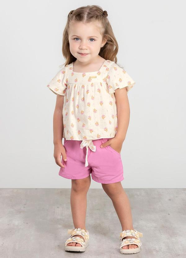 Colorittá - Conjunto Menina Infantil Blusa e Shorts Bege