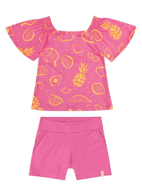 Elian - Conjunto Feminino Infantil Blusa e Shorts Rosa