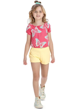 Elian - Conjunto Feminino Infantil Blusa e Shorts Rosa - ELIAN