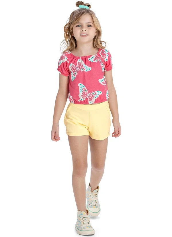 Elian - Conjunto Feminino Infantil Blusa e Shorts Rosa