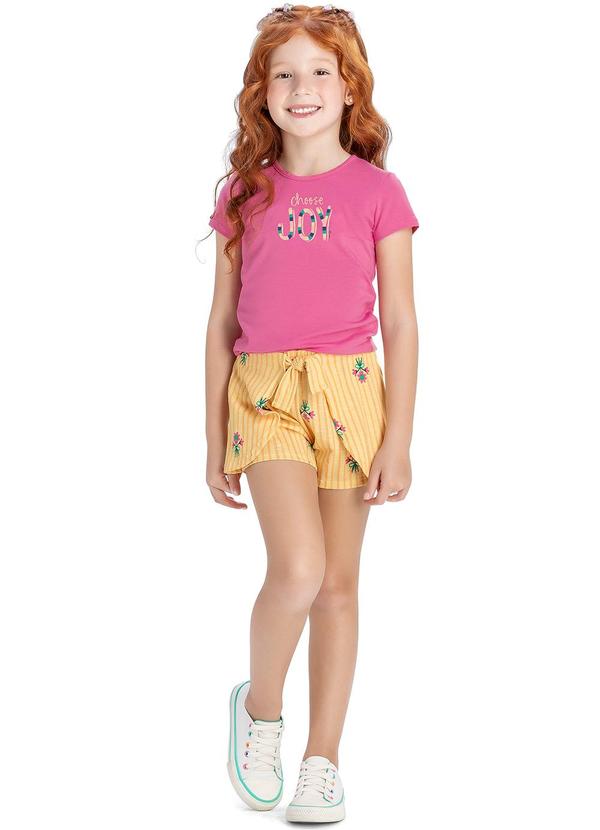 Elian - Conjunto Feminino Infantil Blusa e Shorts Rosa