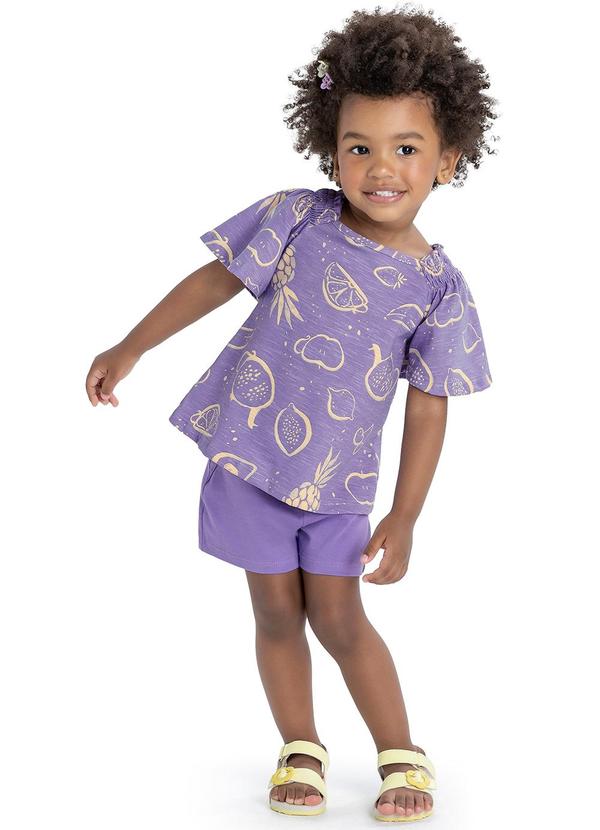 Elian - Conjunto Feminino Infantil Blusa e Shorts Roxo