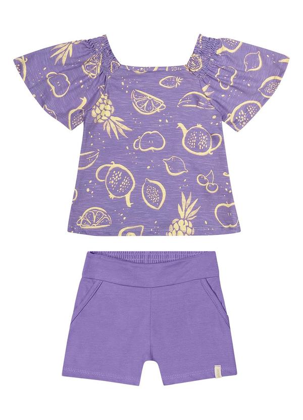 Elian - Conjunto Feminino Infantil Blusa e Shorts Roxo 2