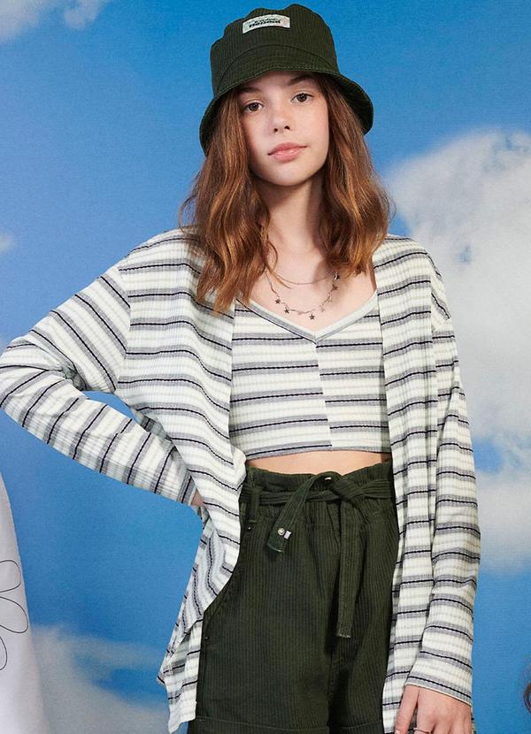 I Am - Conjunto Feminino Listrado Branco