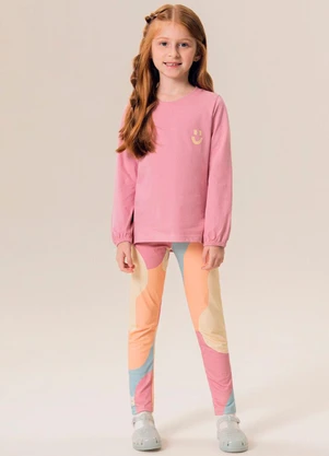 Bugbee - Conjunto Infantil Blusa Malha Legging Rosa - BUGBEE