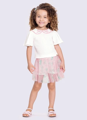 Alakazoo - Conjunto Infantil com Shorts-Saia em Tule Rosa - ALAKAZOO