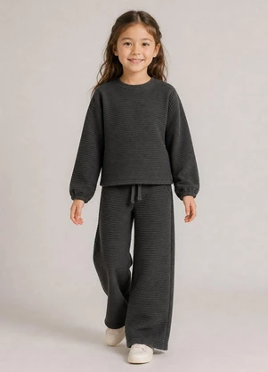 Bugbee - Conjunto Infantil em Malha Canelada Preto - BUGBEE