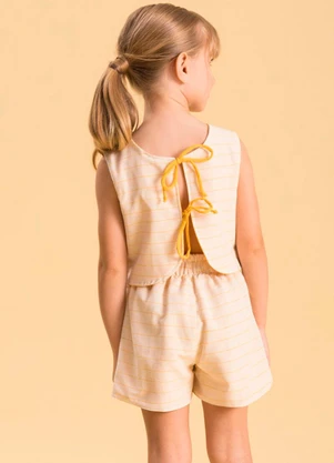 Bugbee - Conjunto Infantil Listrado Reversible Laranja - BUGBEE