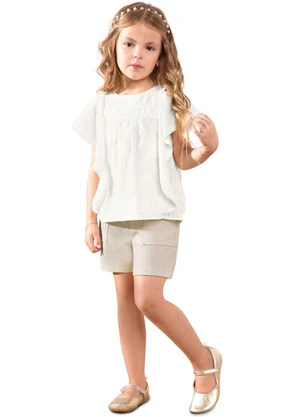 Milon - Conjunto Infantil Menina Badado Off White - MILON
