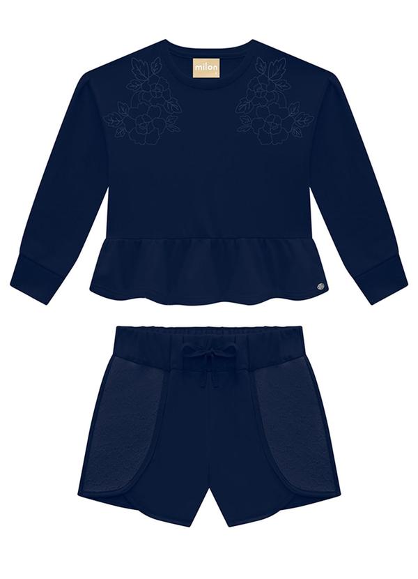Milon - Conjunto Infantil Menina Bordado Azul