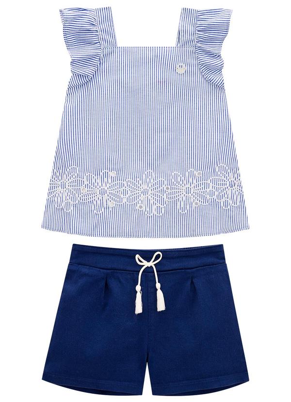 Milon - Conjunto Infantil Menina Bordado Azul