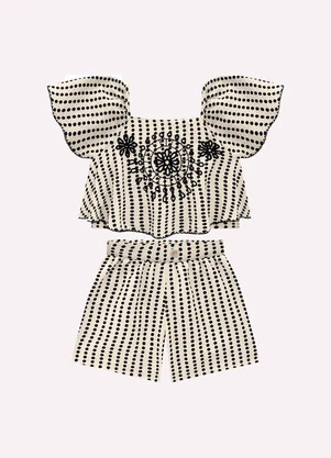 Milon - Conjunto Infantil Menina Bordado Bege - MILON