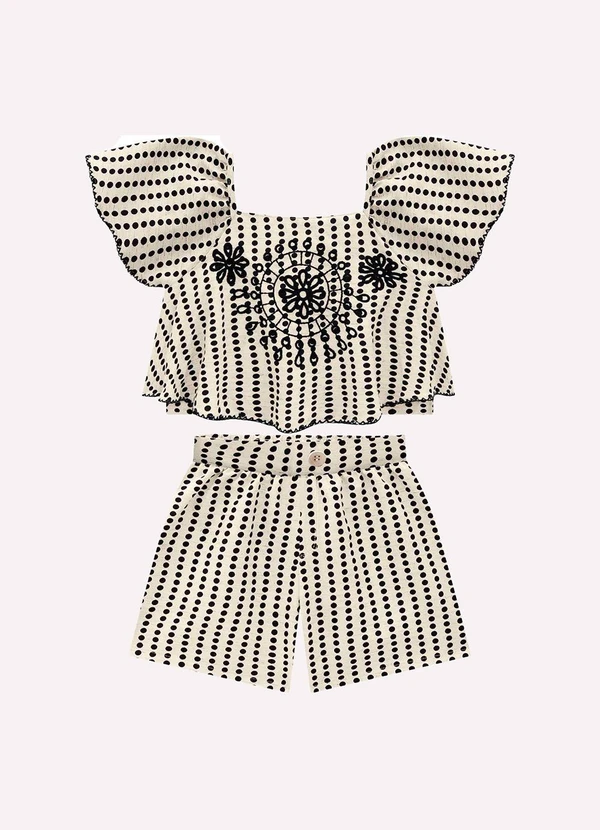 Milon - Conjunto Infantil Menina Bordado Bege