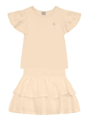 Brandili Mundi - Conjunto Infantil Menina Bordado Bege - BRANDILI MUNDI