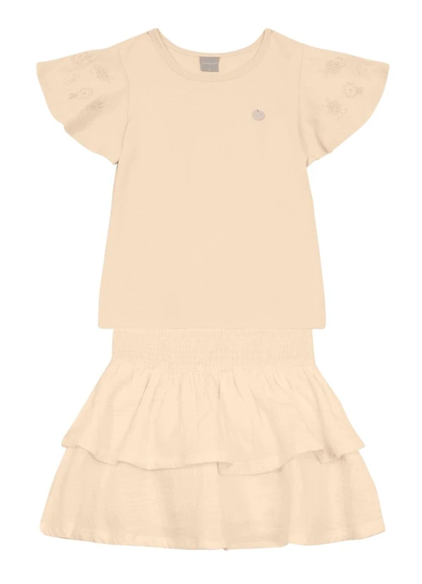 Brandili Mundi - Conjunto Infantil Menina Bordado Bege 1
