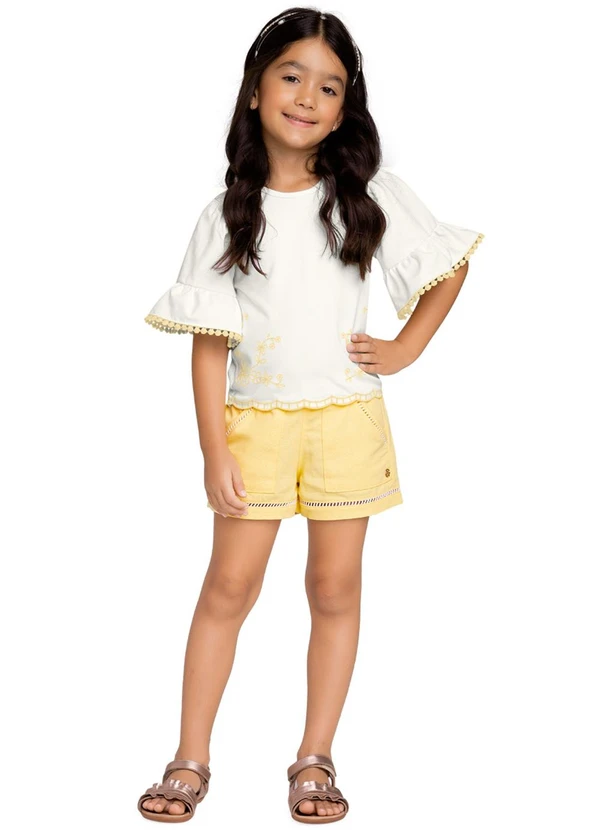 Milon - Conjunto Infantil Menina Bordado Branco