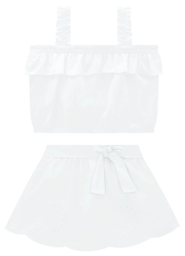 Milon - Conjunto Infantil Menina Bordado Branco