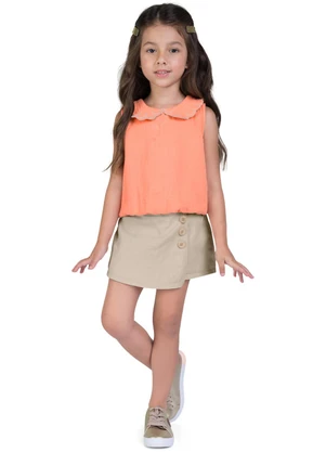 Milon - Conjunto Infantil Menina Bordado Laranja - MILON