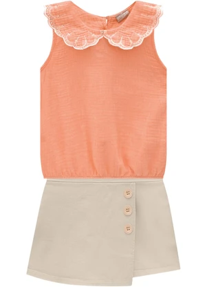 Milon - Conjunto Infantil Menina Bordado Laranja - MILON