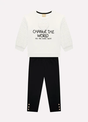 Milon - Conjunto Infantil Menina Bordado Off White - MILON