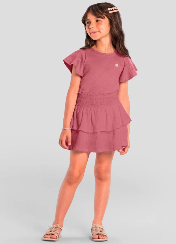 Mundi - Conjunto Infantil Menina Bordado Rosa